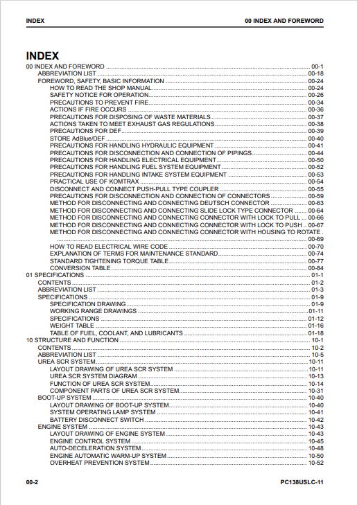 Komatsu PC138USLC-11 Crawler Excavator Service & Repair Manual