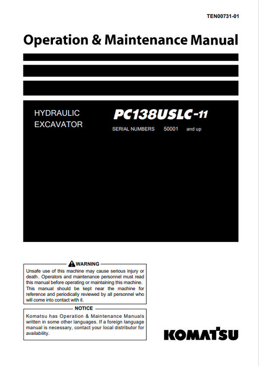 Komatsu PC138USLC-11 Hydraulic Excavator Operation & Maintenance PDF
