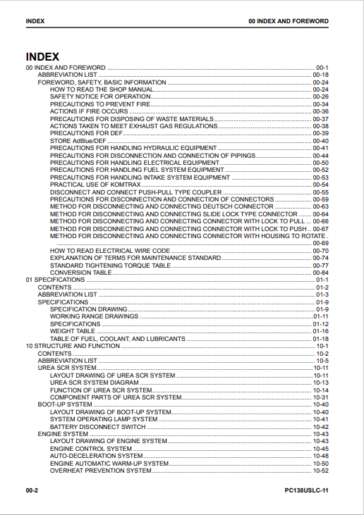 Komatsu PC138US(LC)-11 Excavator Repair Manual SEN06589-05 (JPN)