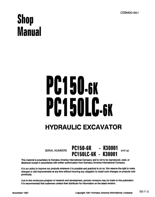 Komatsu PC150-6K Hydraulic Excavator Shop Manual UEBM000701