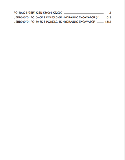 Komatsu PC150-6K PC150LC-6K Shop & Repair Manual PDF