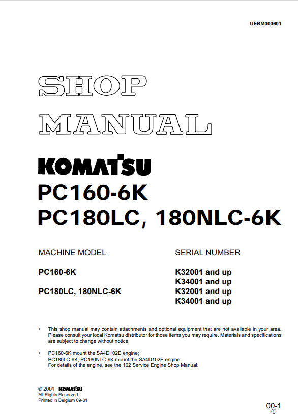 Komatsu PC160-6K PC180LC-6K PC180NLC-6K Shop Manual PDF