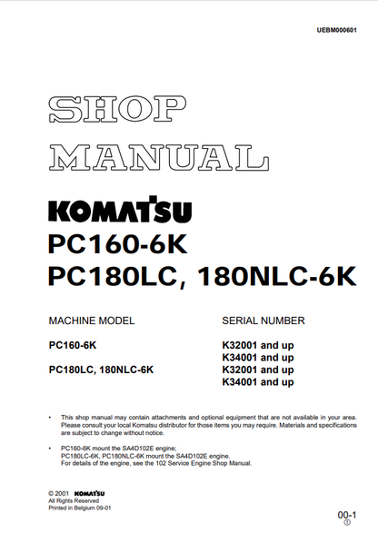 Komatsu PC160-6K PC180LC-6K PC180NLC-6K Shop Manual PDF