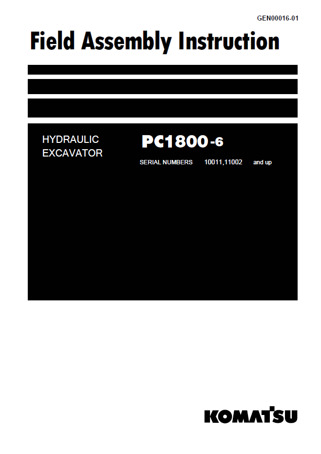 Komatsu PC1800-6 Hydraulic Excavator Field Assembly Manual GEN00016-01