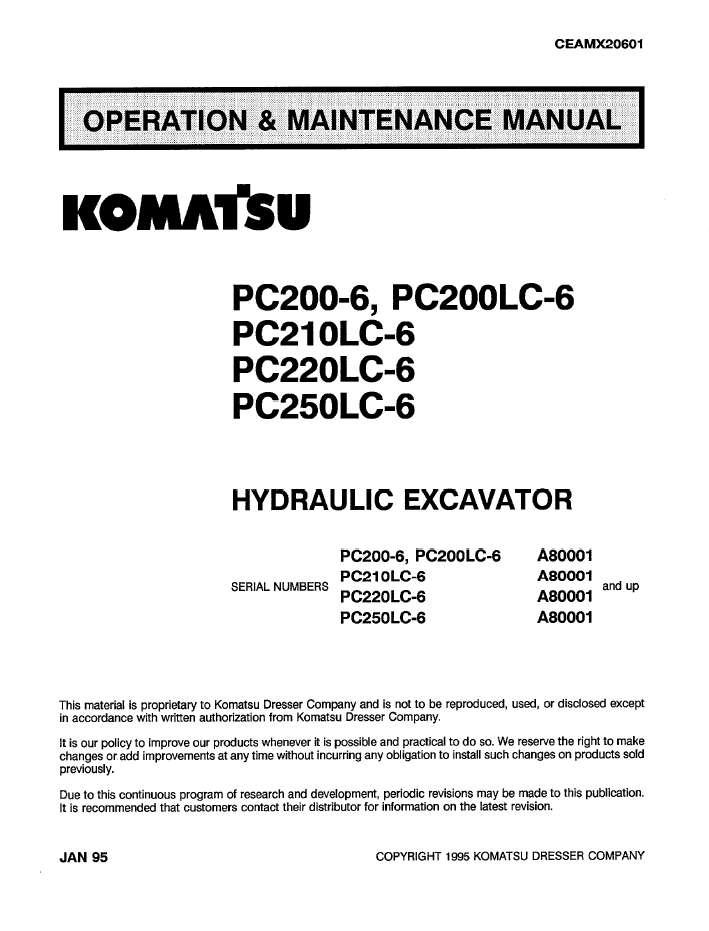 Komatsu PC200-6 PC200LC-6 PC210LC-6 PC220LC-6 PC250LC-6 Manual CEAM000202