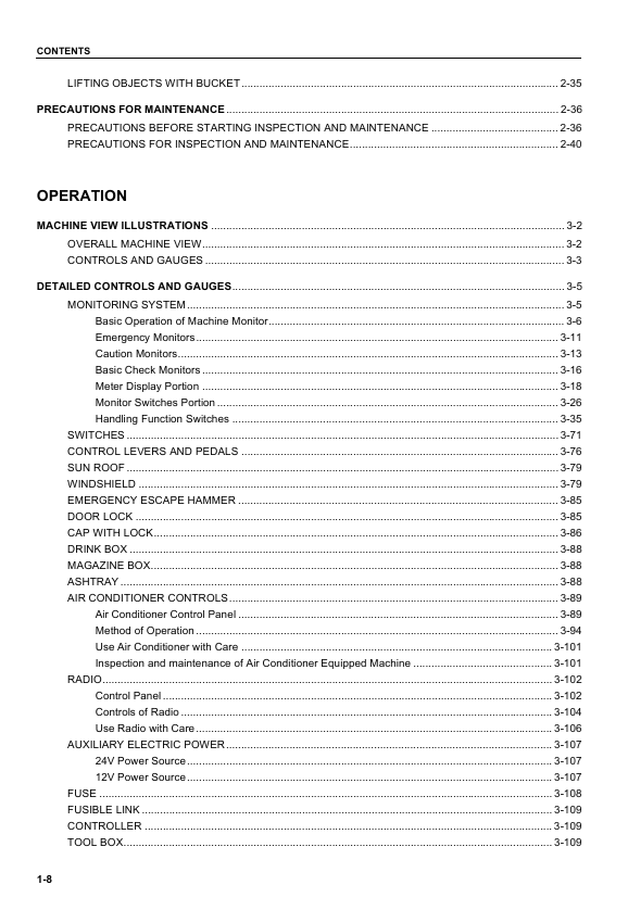 Komatsu PC200-8 PC200LC-8 PC240LC-8 Operation, Inspection & Maintenance Handbook – KEAM042800