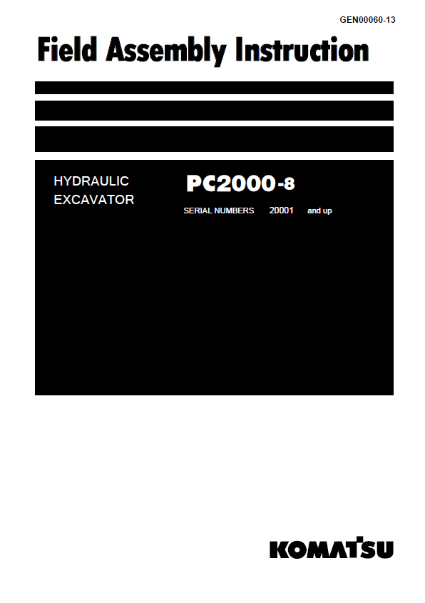 Komatsu PC2000-8 Hydraulic Excavator Field Assembly Manual PDF