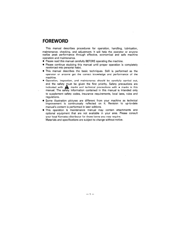 Komatsu PC200LC-3 Hydraulic Excavator Operator Manual S/N 20001-UP