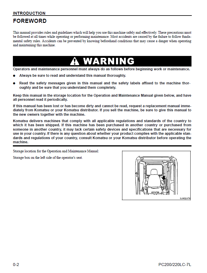 Komatsu PC200LC-7L PC220LC-7L Excavator Operating and Maintenance Guide CEAM008602