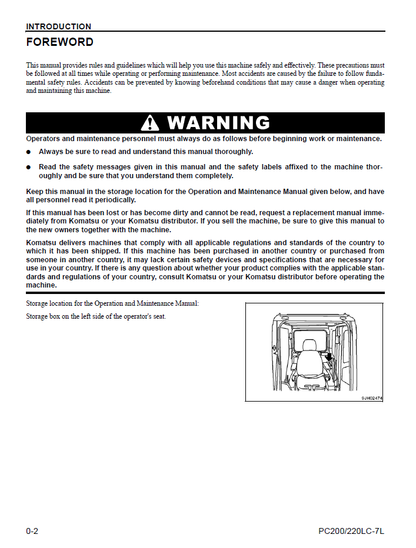Komatsu PC200LC-7L PC220LC-7L Excavator Operating and Maintenance Guide CEAM008602