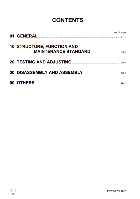 Komatsu PC200LC-7 PC220LC-7 Excavator Service Manual SEBM024310