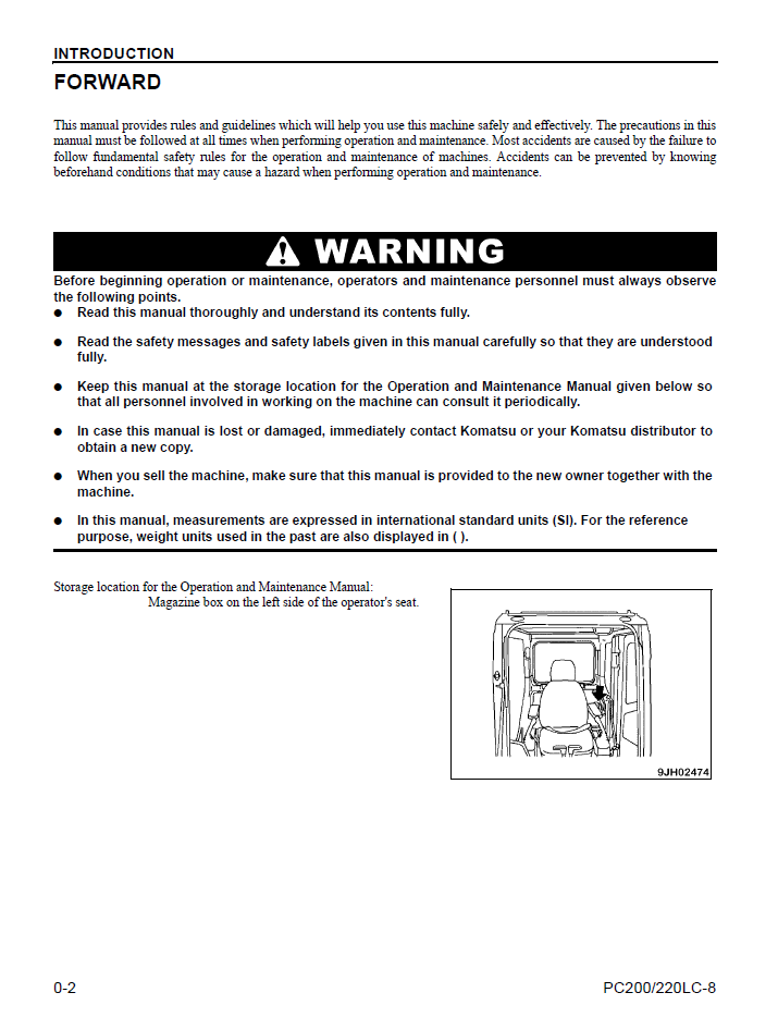 Komatsu PC200LC-8 PC220LC-8 Excavator Operating and Maintenance Guide CEAM007103