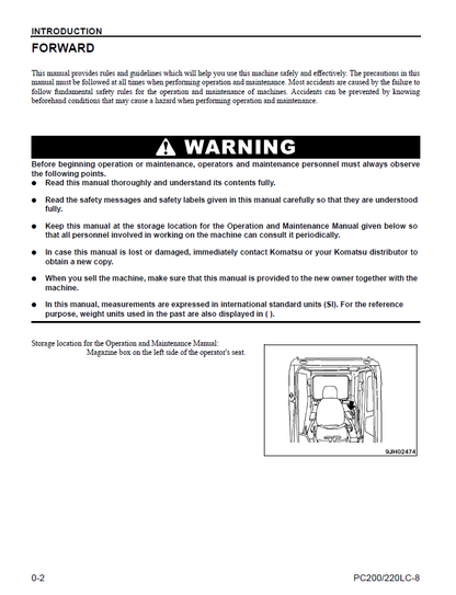 Komatsu PC200LC-8 PC220LC-8 Excavator Operating and Maintenance Guide CEAM007103