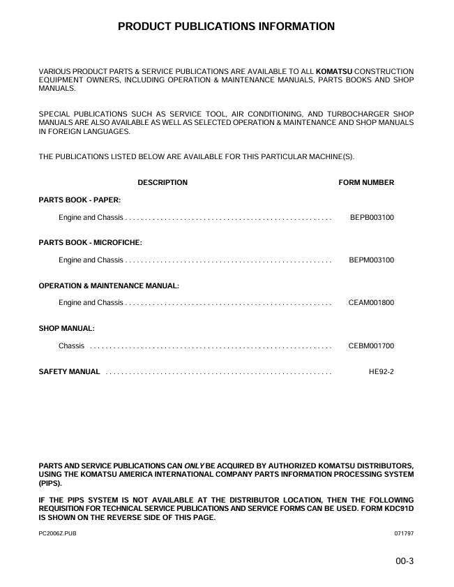 Komatsu PC200Z-6LE Workshop Manual – Hydraulic Excavator CEBM001700