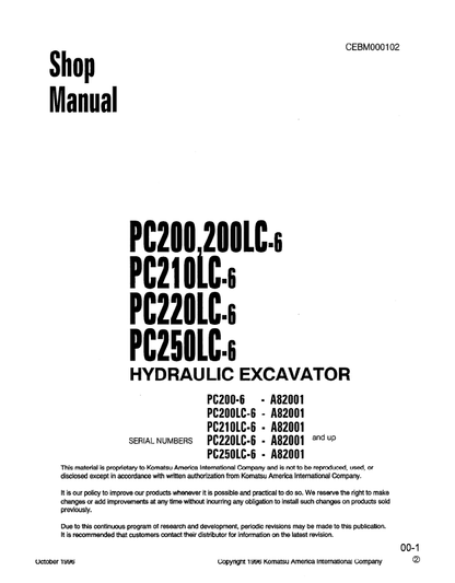 Komatsu PC200, PC210LC-6, PC220LC-6 & PC250LC-6 Service Manual