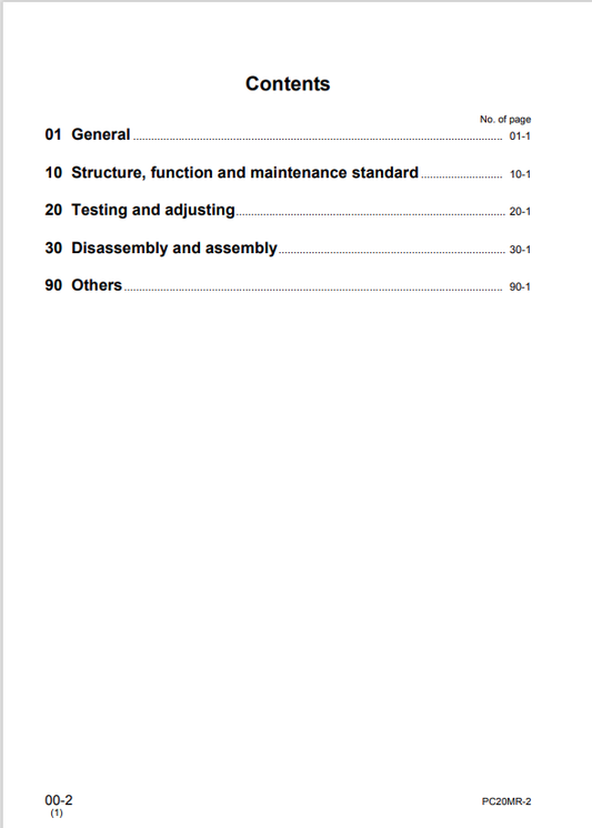 Komatsu PC20MR-2 Hydraulic Excavator Service & Repair Manual PDF