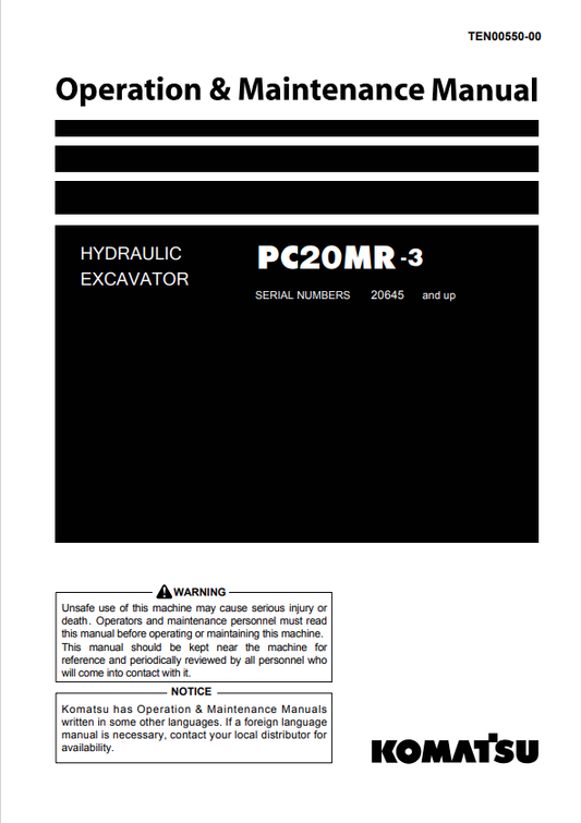 Komatsu PC20MR-3 Hydraulic Excavator Operation & Maintenance PDF