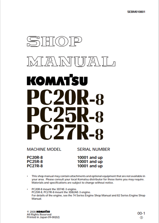 Komatsu PC20R-8 PC25R-8 PC27R-8 Hydraulic Excavator Service Repair Manual - PDF File