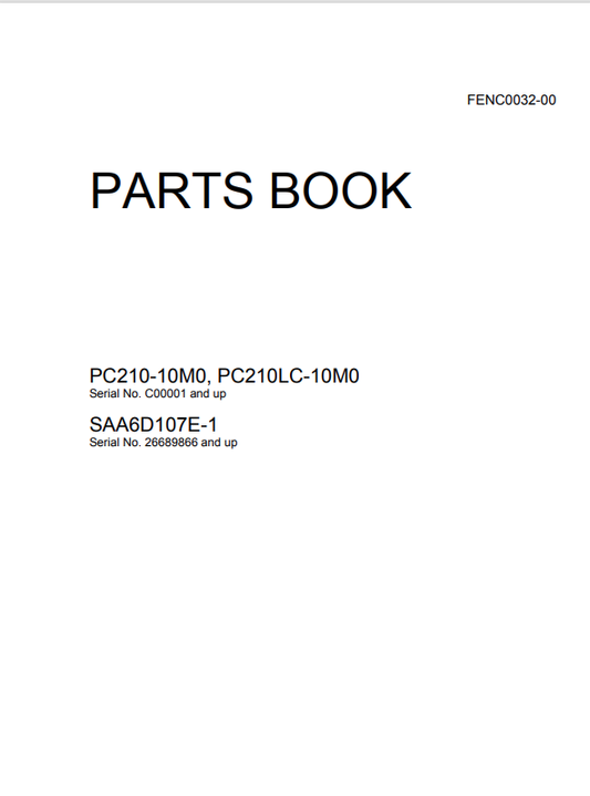 Komatsu PC210-10M0 & PC210LC-10M0 Parts Catalogue PDF