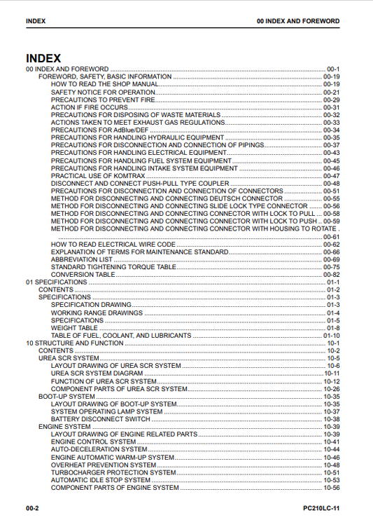 Komatsu PC210LC-11 Excavator Service & Repair Manual PDF