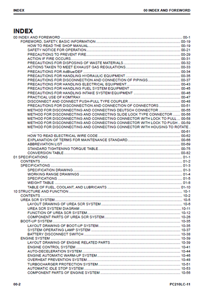 Komatsu PC210LC-11 Excavator Service and Repair Manual PDF