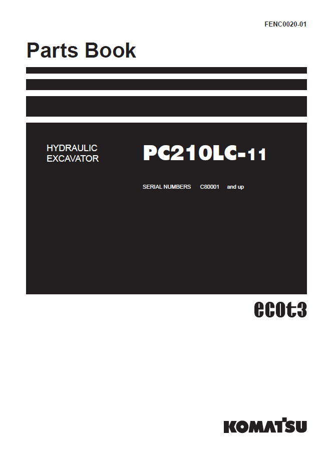 Komatsu PC210LC-11 Hydraulic Excavator Parts Catalog Book FENC0020-01