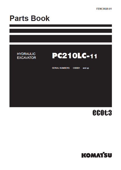 Komatsu PC210LC-11 Hydraulic Excavator Parts Catalog Book FENC0020-01