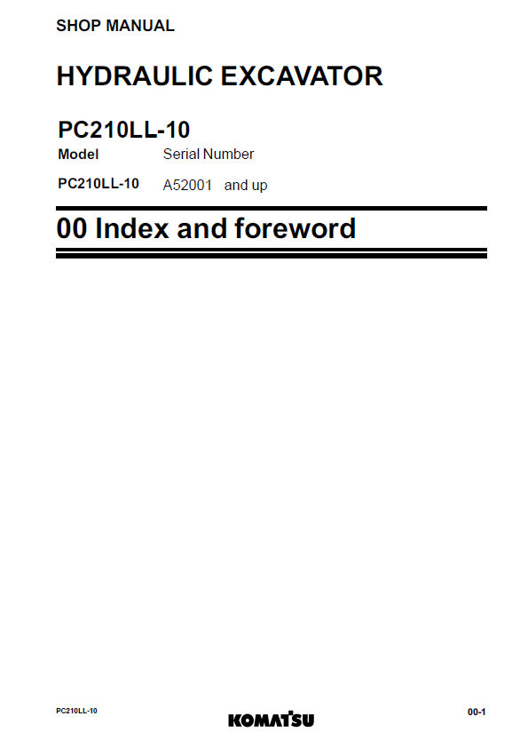 Komatsu PC210LL-10 Excavator Repair and Maintenance Manual – CEBM29201