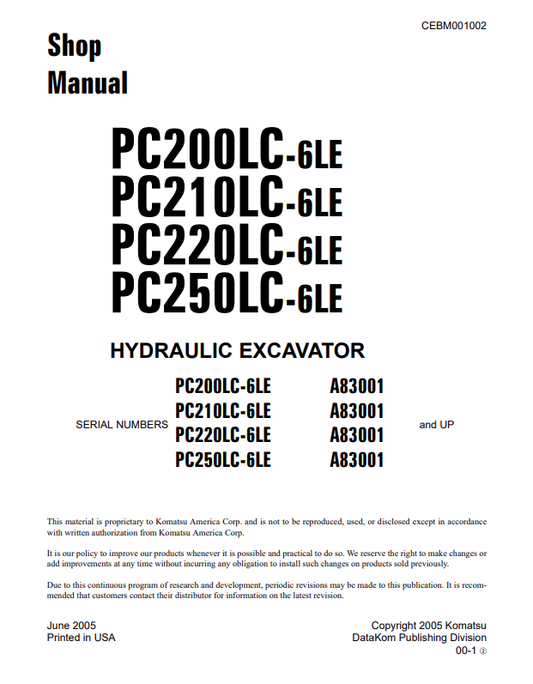 Komatsu PC220LC-6LC Excavator Shop & Repair Manual PDF