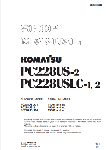 Komatsu PC228US-2 PC228USLC-1 PC228USLC-2 Shop Manual PDF
