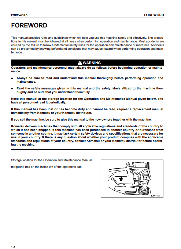 Komatsu PC228USLC-1 Hydraulic Excavator Operator Manual 11001-UP
