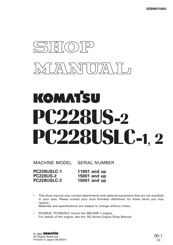 Komatsu PC228USLC-1 PC228US-2 PC228USLC-2 Shop Manual PDF