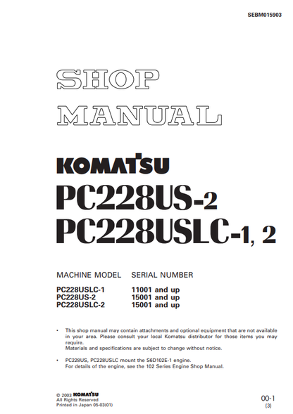 Komatsu PC228USLC-1 PC228US-2 PC228USLC-2 Shop Manual PDF