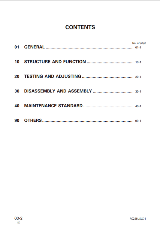 Komatsu PC228US Series Excavator Service & Repair Manual