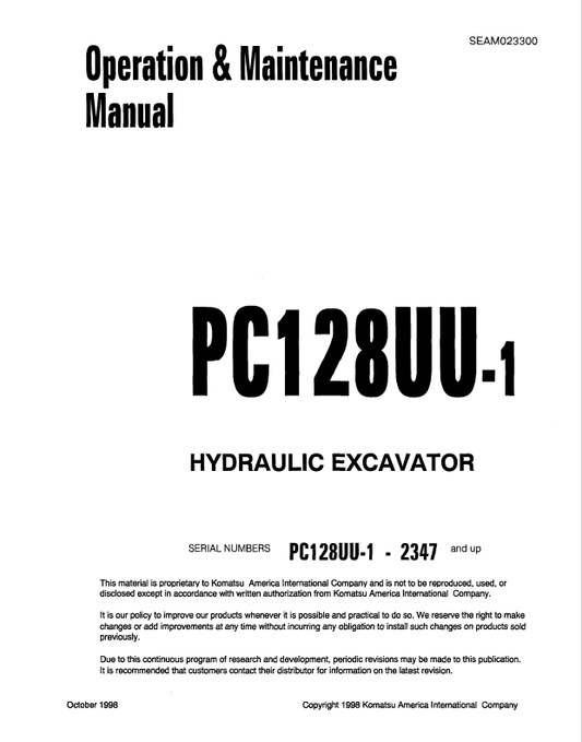 Komatsu PC228UU-1 Excavator Operation & Maintenance Manual PDF