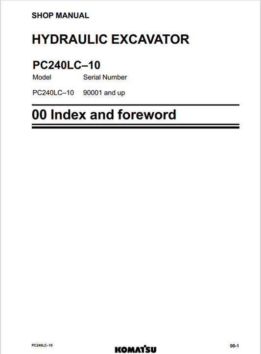 Komatsu PC240LC-10 Excavator Shop Manual SEN05538-03 | 90001-UP