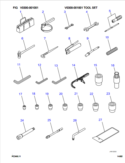 Komatsu PC240LC-11 Excavator Parts Manual S/N 95001-UP