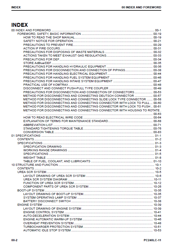 Komatsu PC240LC-11 Excavator Service and Repair Manual PDF