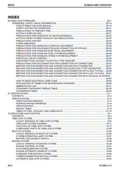 Komatsu PC240LC-11 Excavator Service and Repair Manual PDF