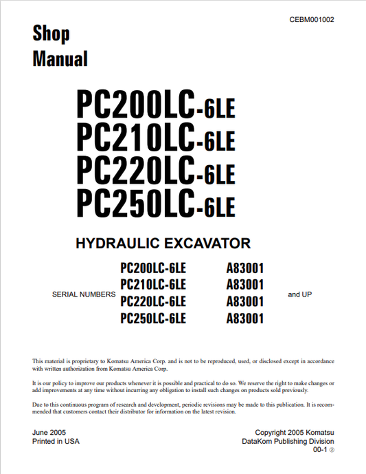 Komatsu PC250LC-6LE Excavator Operation & Maintenance Manual PDF