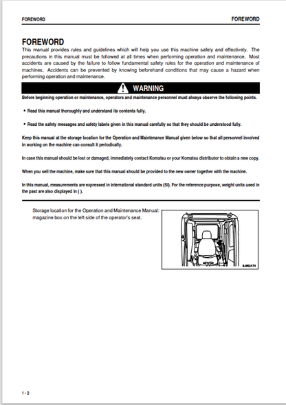 Komatsu PC270-8 Hydraulic Excavator Operator Manual S/N 20001-UP