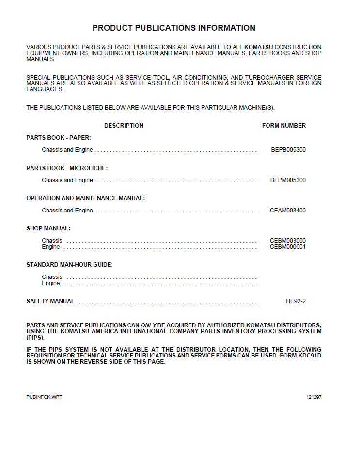 Komatsu PC270LC-6 Hydraulic Excavator Operating Manual CEAM003401