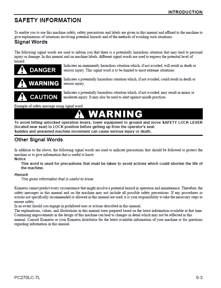 Komatsu PC270LC-7L Excavator Operation and Maintenance PDF Manual CEAM008703