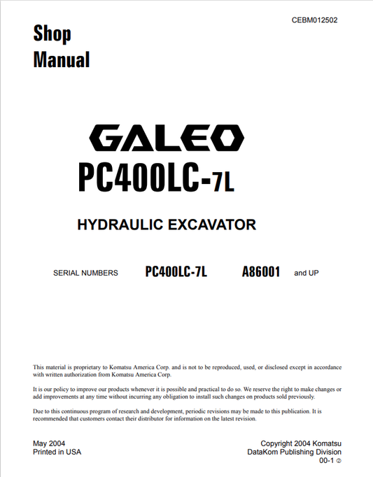 Komatsu PC270LC-7L Excavator Shop & Repair Manual PDF