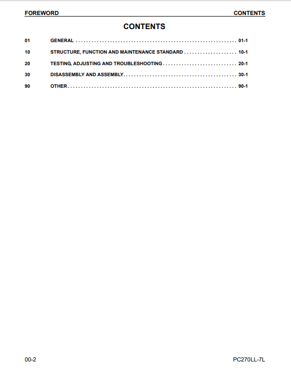 Komatsu PC270LL-7L Forestry Excavator Workshop Manual PDF