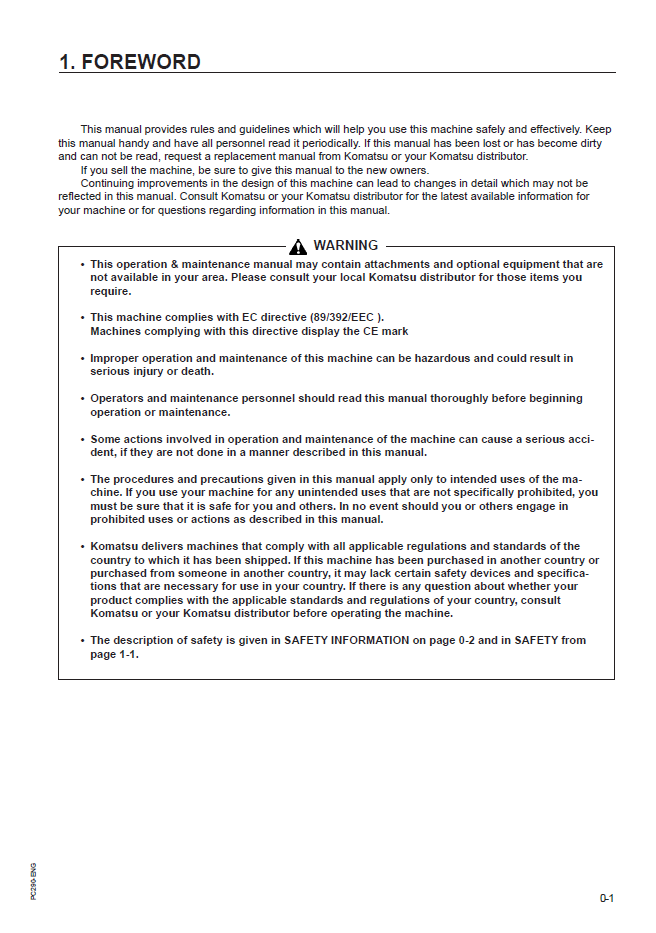 Komatsu PC290LC-6K, PC290NLC-6K Operation and Maintenance Manual (Pub. No. EEAM010300)