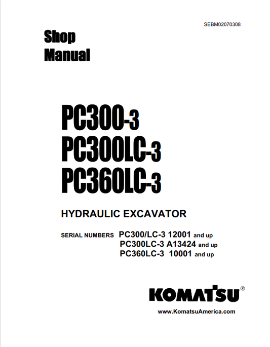 Komatsu PC300-3 PC300LC-3 PC360LC-3 Excavator Shop Manual PDF