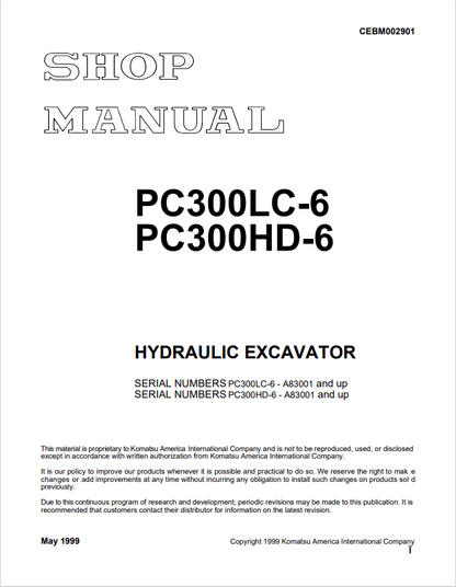 Komatsu PC300LC-6LC PC300HD-6LC PC300HD-6MH Shop Manual PDF