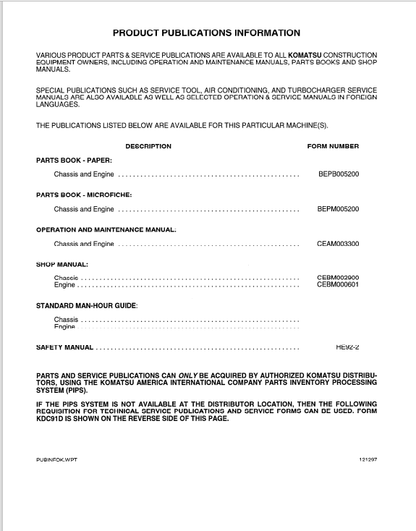 Komatsu PC300LC-6LE PC300HD-6LE Excavator Manual PDF