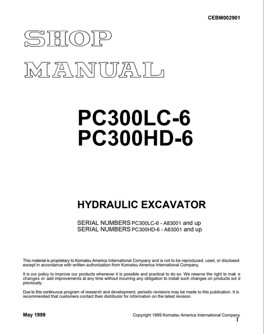 Komatsu PC300LC-6LE PC300HD-6LE Excavator Shop Manual PDF